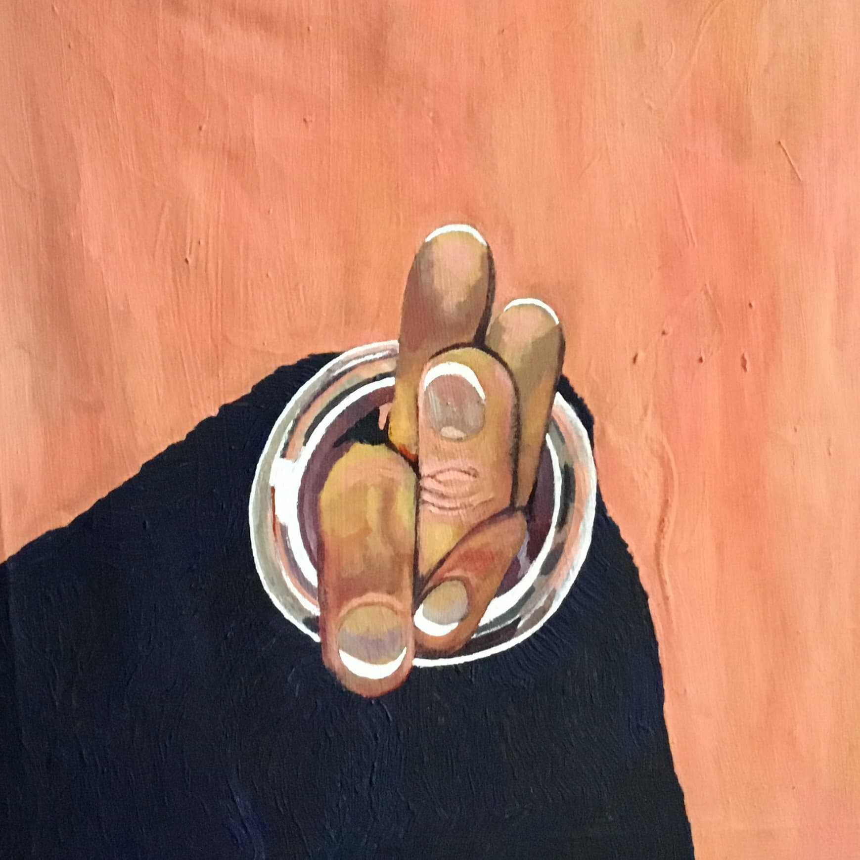 finger salad, self portrait, acrylic on canvas, 2019